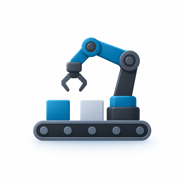 Illustration Automatisierung mit Roboterarm und Förderband