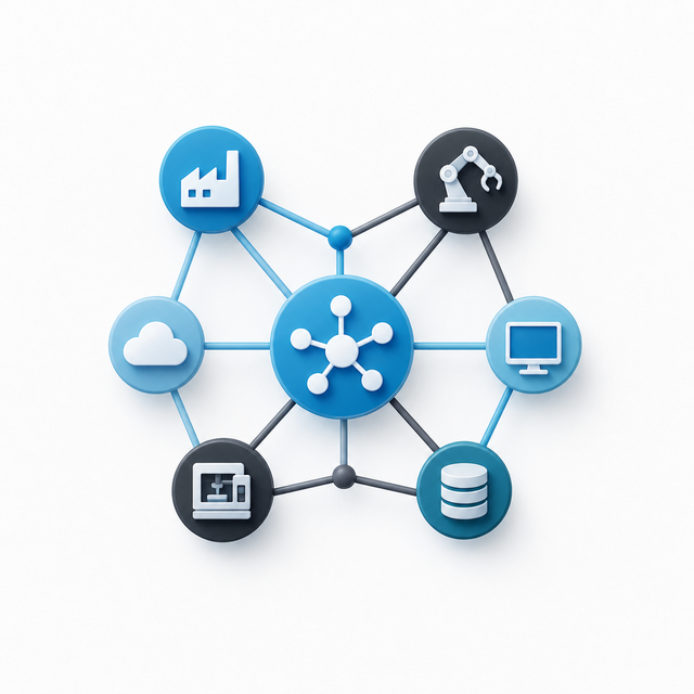 Illustration vernetzter Industrie-4.0-Systeme